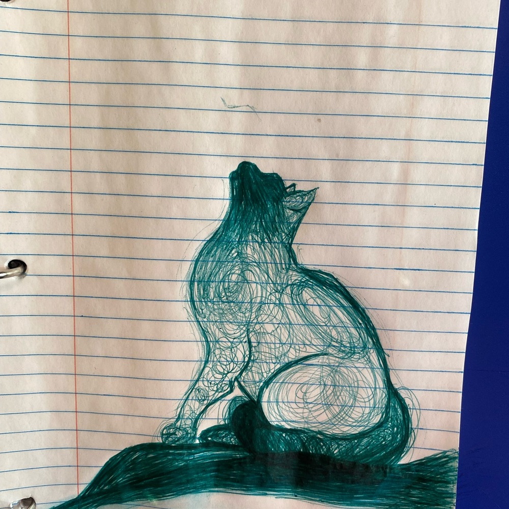 Teal Cat Art Print - Original Hand-Drawn Feline Illustration